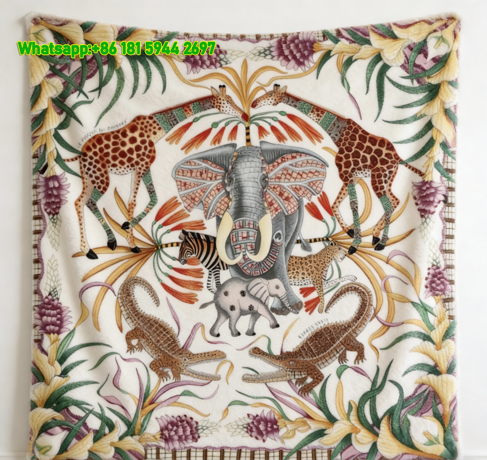 Hermès Safari African Animal Print Flannel Throw Blanket IMG_5215